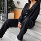 Women's Knitted Buttoned Jacket and Pants Two-piece Set