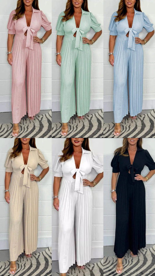 💛Hot selling💛Women’s Solid Color Pleated Jumpsuit