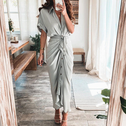 💃Summer Hot Sale 50% OFF🔥Women Satin Button Shirt Dress