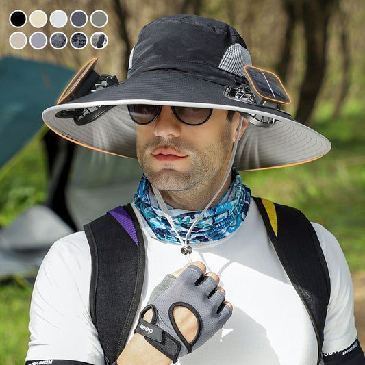 Wide Brim Solar Fan Outdoor Fishing Hat-Solar & USB Charging