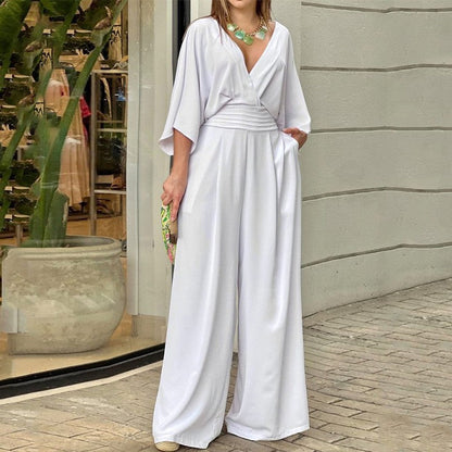 💞Women's Elegant V-Neck Wide Leg Jumpsuit💫