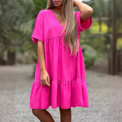 🌷LIMITED TIME OFFER 39% OFF🌷V Neck Ruffle Hem Babydoll Dress