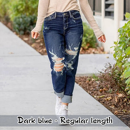 🔥Free Shipping⌛Women's Tummy Control Distressed Cuffed Boyfriend Jeans