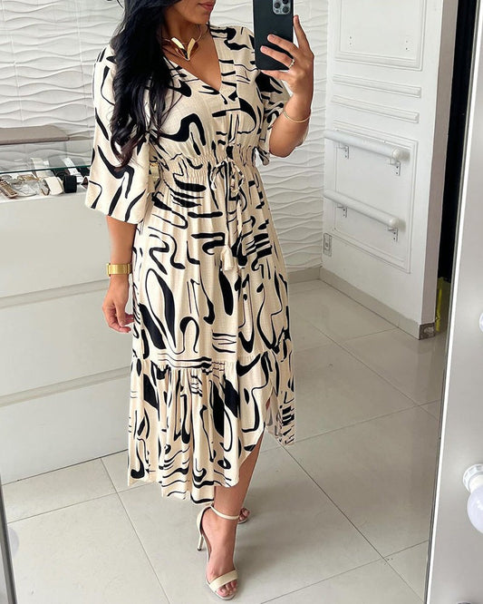 🔥Buy Two Get Free Shipping  58% OFF🔥V-Neck Waist Ink Print Dress