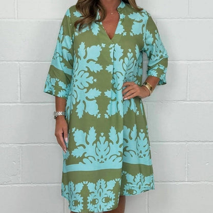 Women’s Trendy Print V Neck 3/4 Sleeve Dress