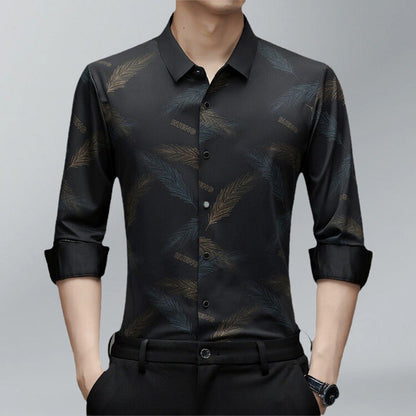 Men's Business Casual Printed Long-Sleeved Shirt