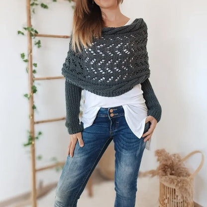 Women’s Knitted Cut-Out Shawl Poncho Wrap