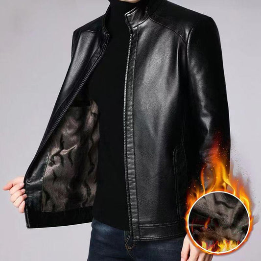 Men’s Warm Plush Lining Leather Jacket